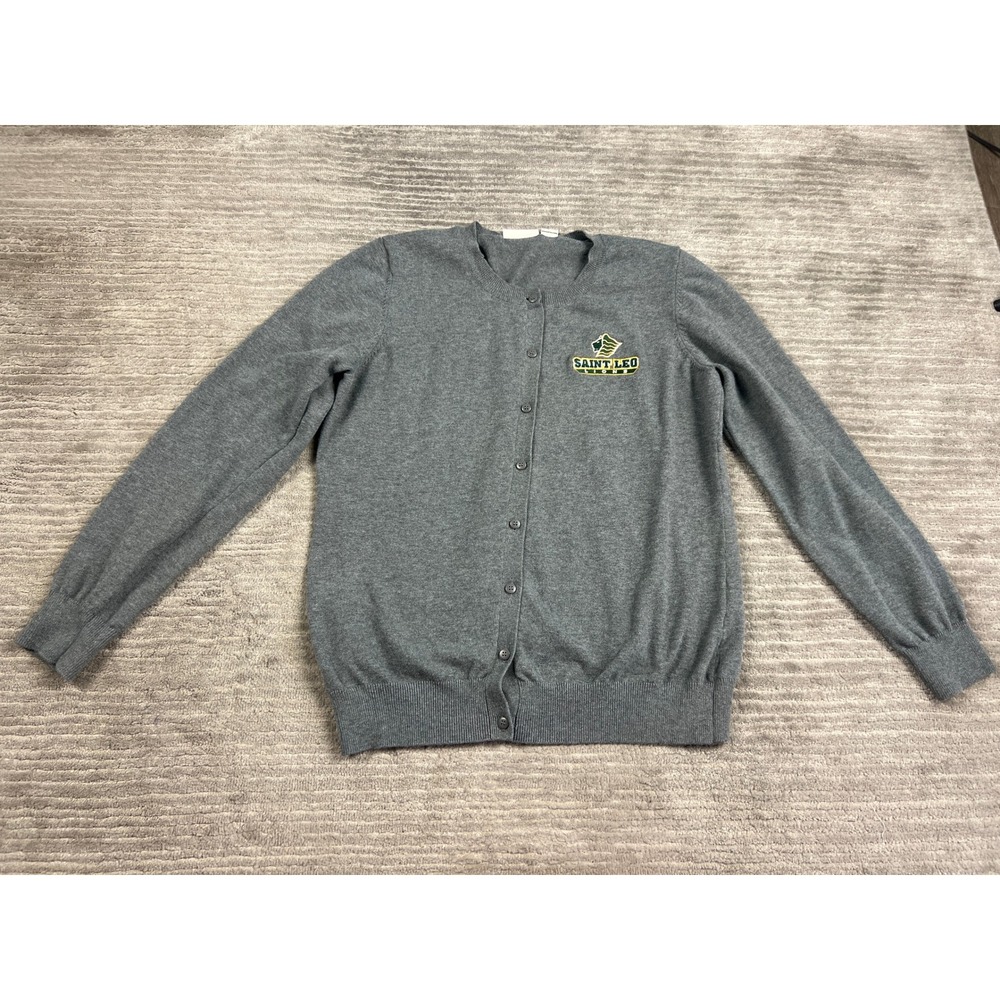 Clique Cardigan Womens L Grey Saint Leo Lions Cotton Button Front Crew Neck Knit